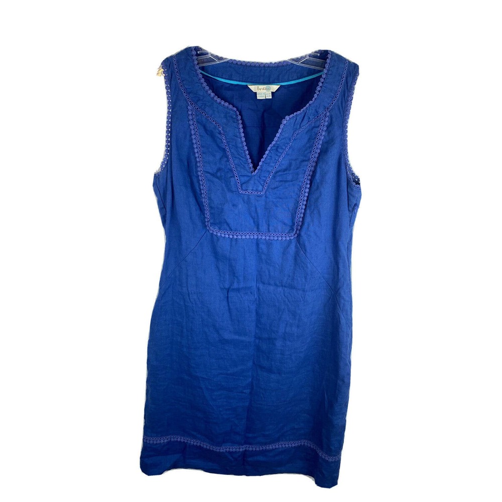 Boden Blue Abigail 100% Linen Shift Eyelet Sleeveless Dress Size 12R